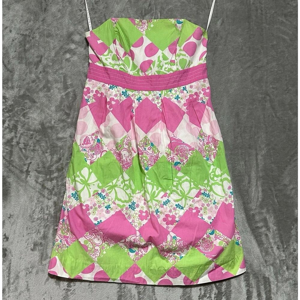 Lilly Pulitzer Betsey Strapless Mini Sun Dress Womens Size 0 Pink Green Preppy